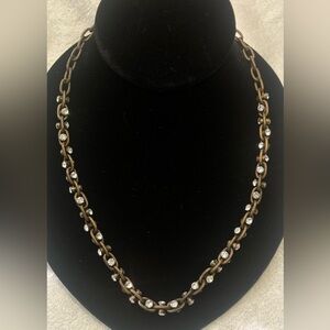 NWOT-Antique Bronze Necklace with clear gemstone detailing